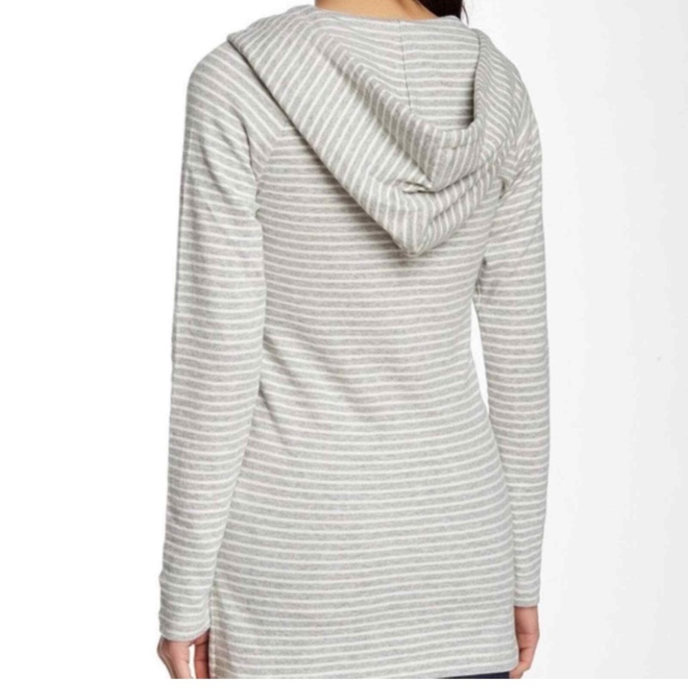 James Perse Standard striped gray white raglan sleeve hooded M cotton sweatshirt - Picture 3 of 15